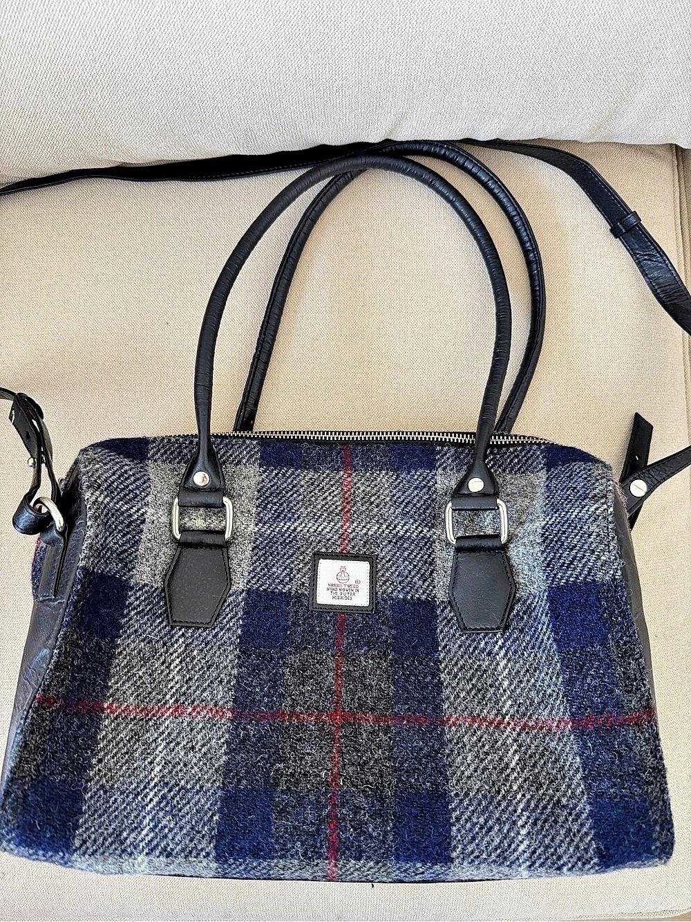 Harris Tweed Plaid Shoulder Bag in Blue & Gray